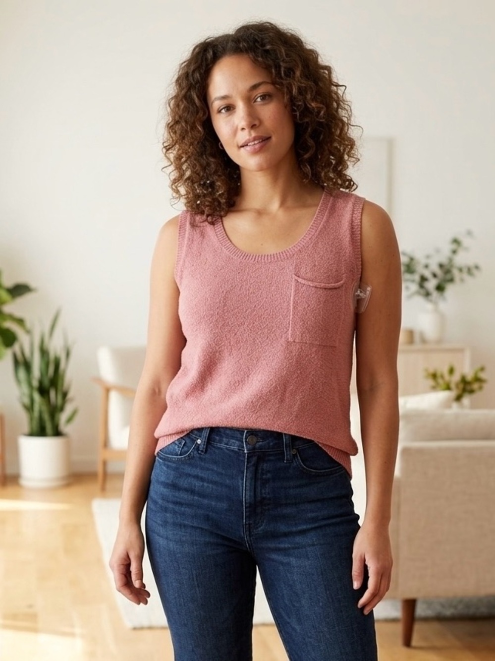 Perch by Blu Pepper Knitted Pocket Tank Top Sweater - Dusty Rose